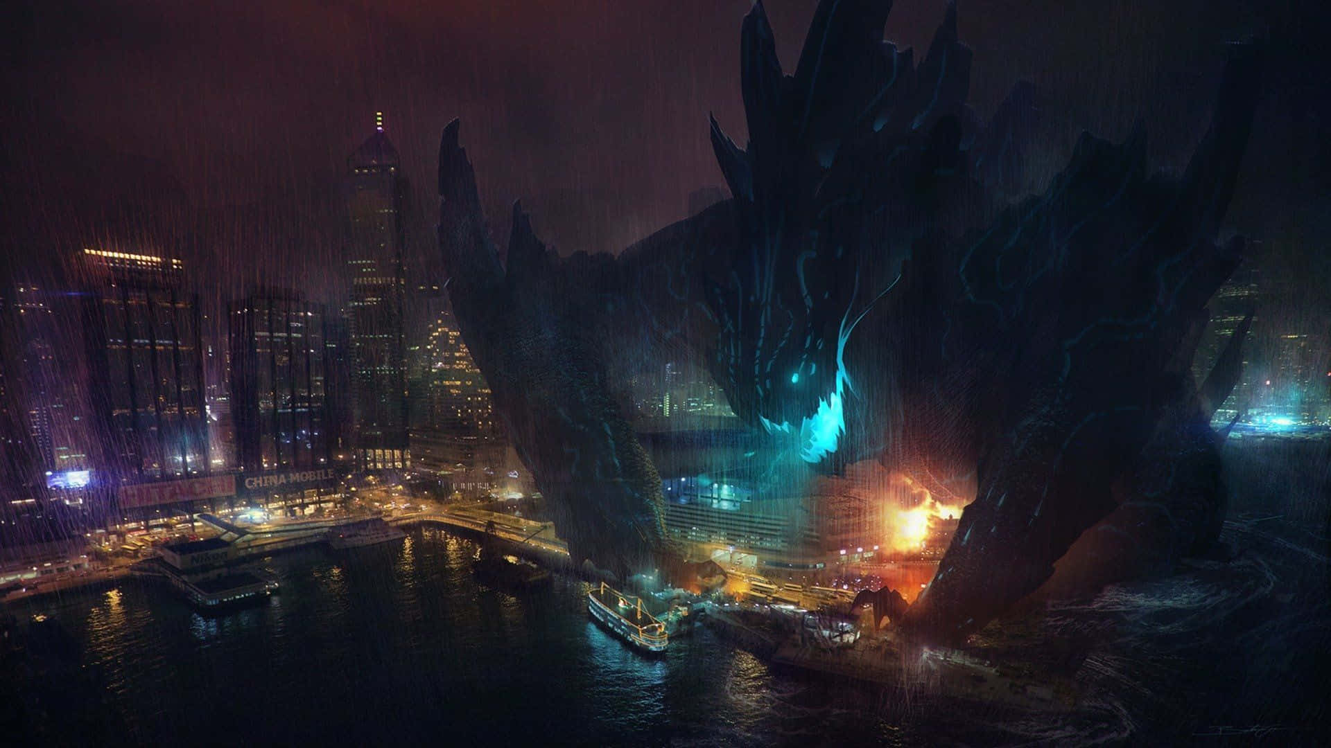 Caption: An Intense Battle Of Kaiju Giants Background