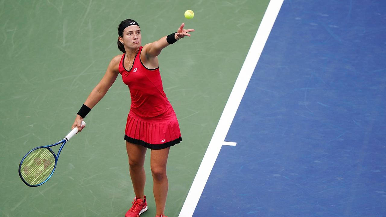 Caption: Anastasija Sevastova Perfecting A Serve Toss In Tennis