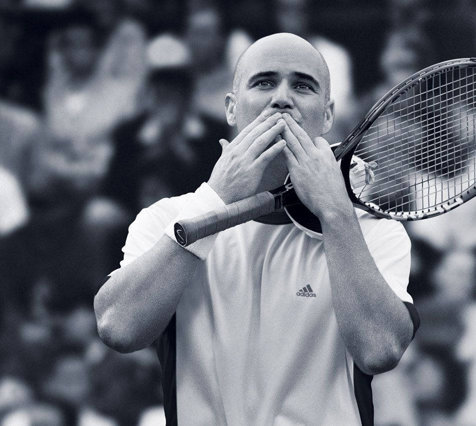 Caption: Andre Agassi, Tennis Legend In Monochrome