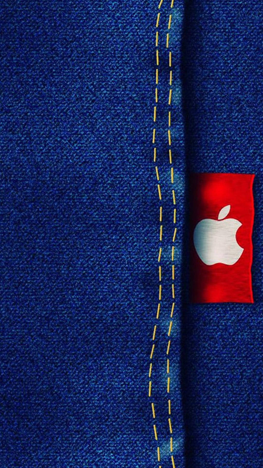 Caption: Apple Logo On Classic Denim Fabric