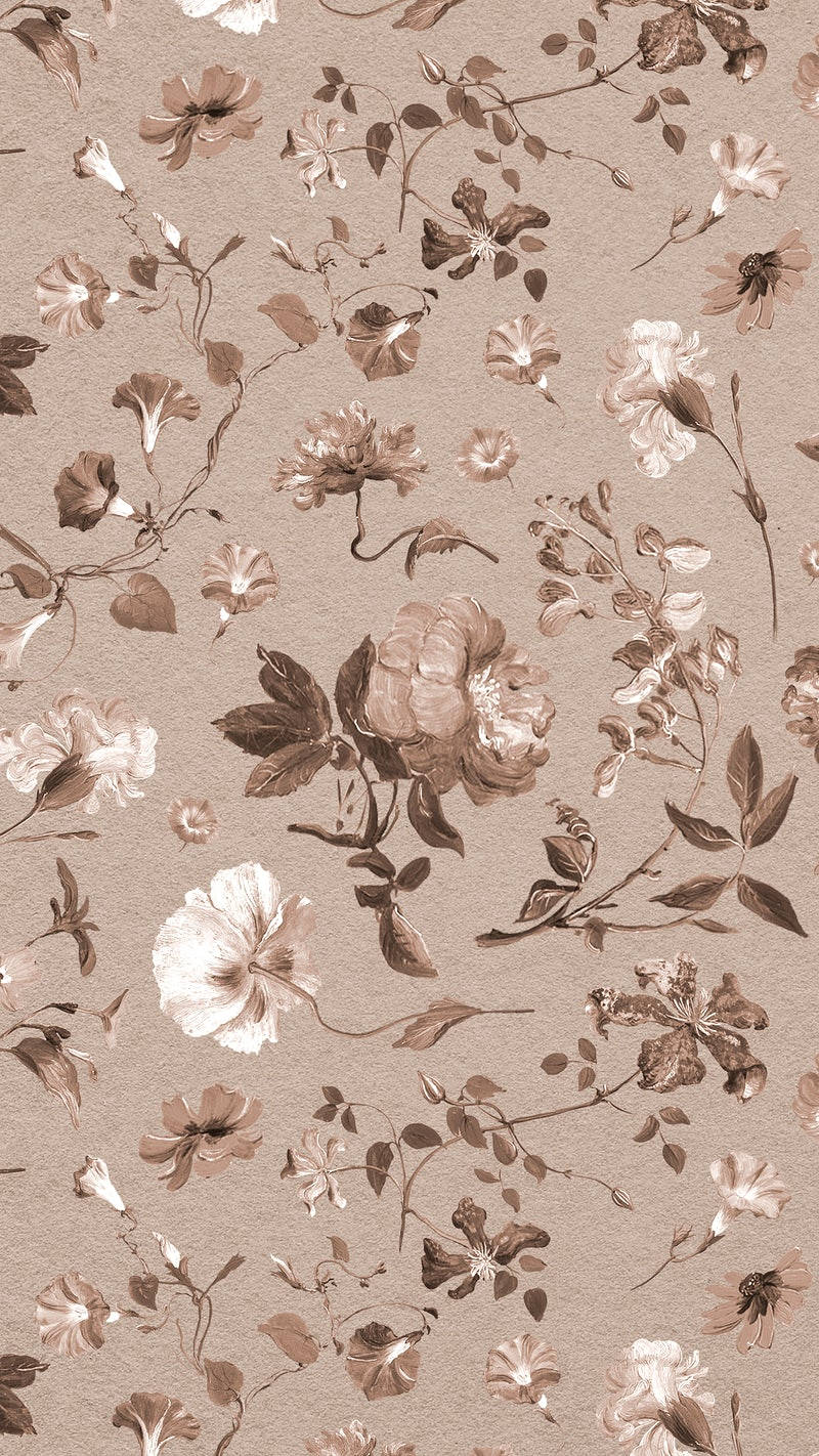 Caption: Artistic Blend Of Neutral Tones With Floral Theme On Iphone Wallpaper