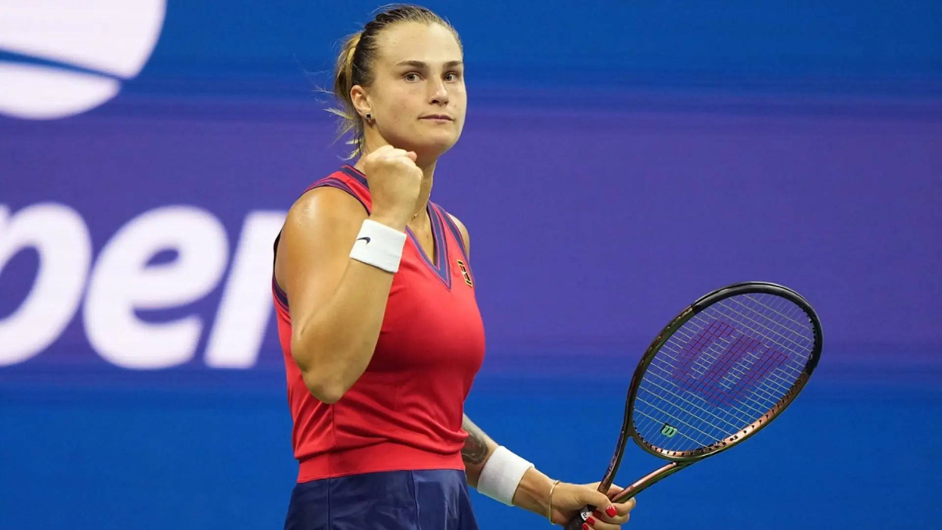 Caption: Aryna Sabalenka Demonstrates Victory Spirit