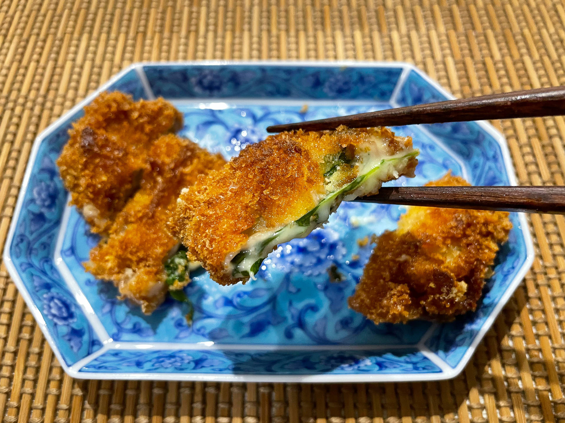 Caption: Authentic Crunchy Tonkatsu With Creamy Filling Background