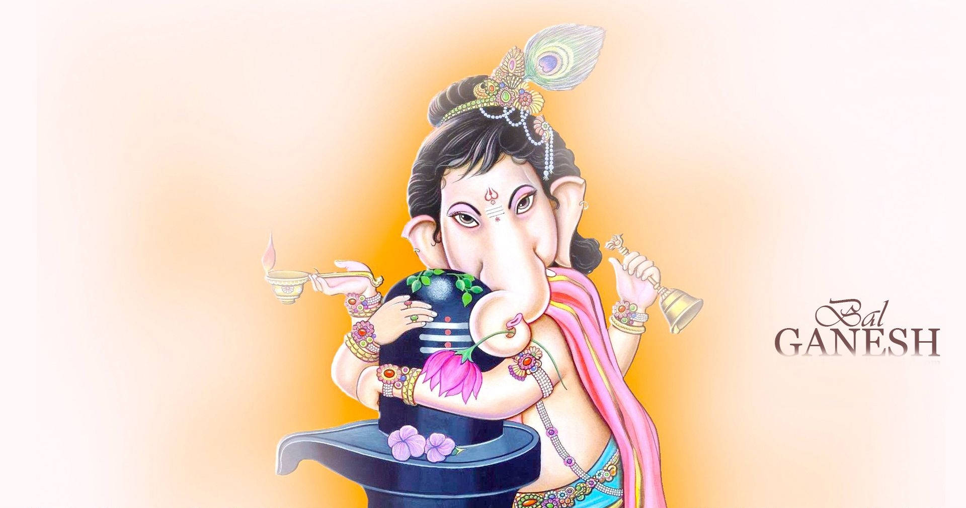 Caption: Bal Ganesh Embracing Fountain In Devotion Background