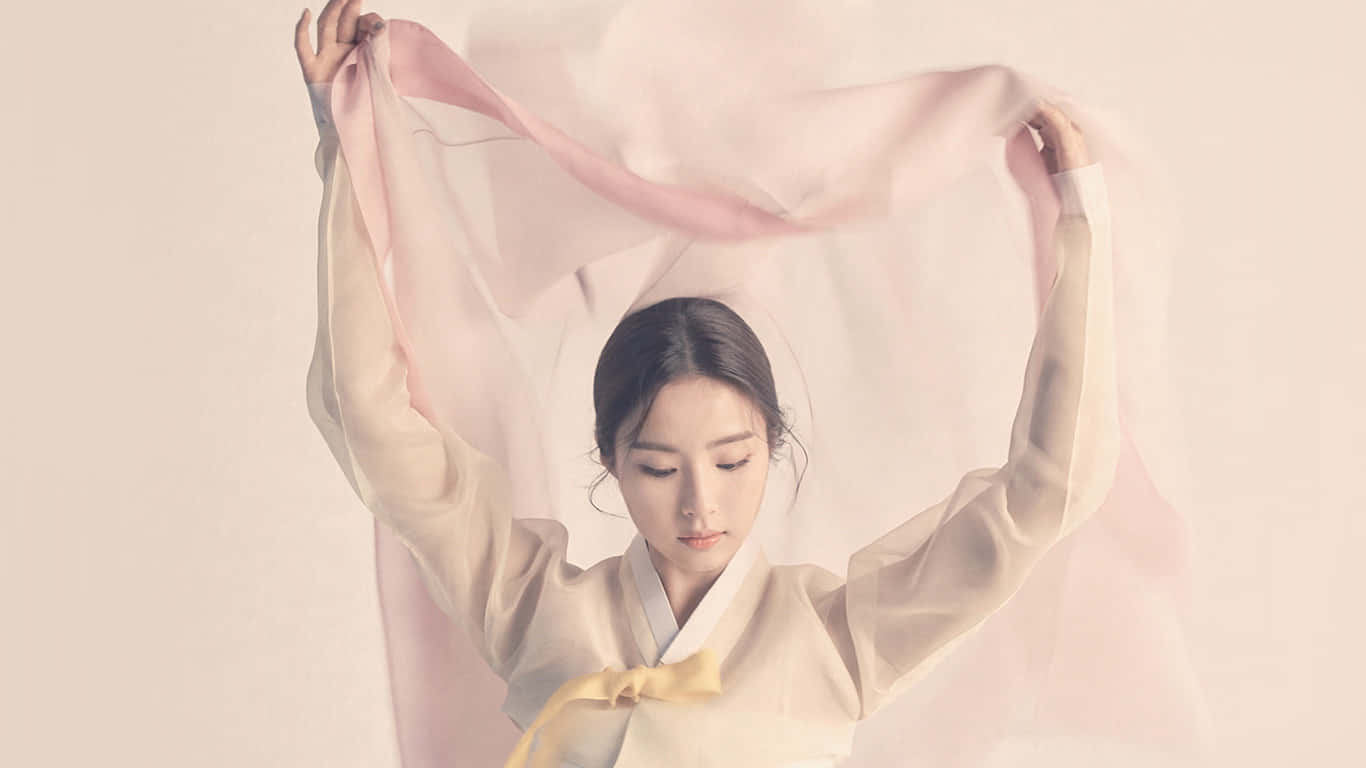 Caption: Beautiful Asian Actress Dons Traditional Hanbok Background