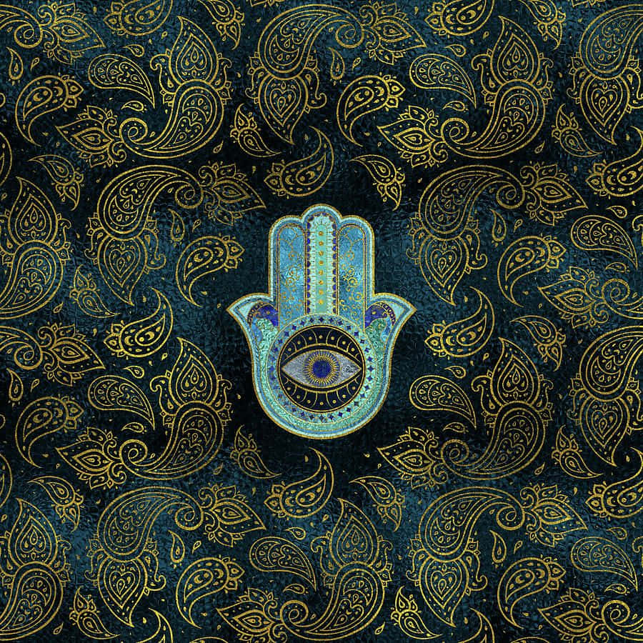 Caption: Beautiful Hamsa Symbol With Colorful Patterns Background