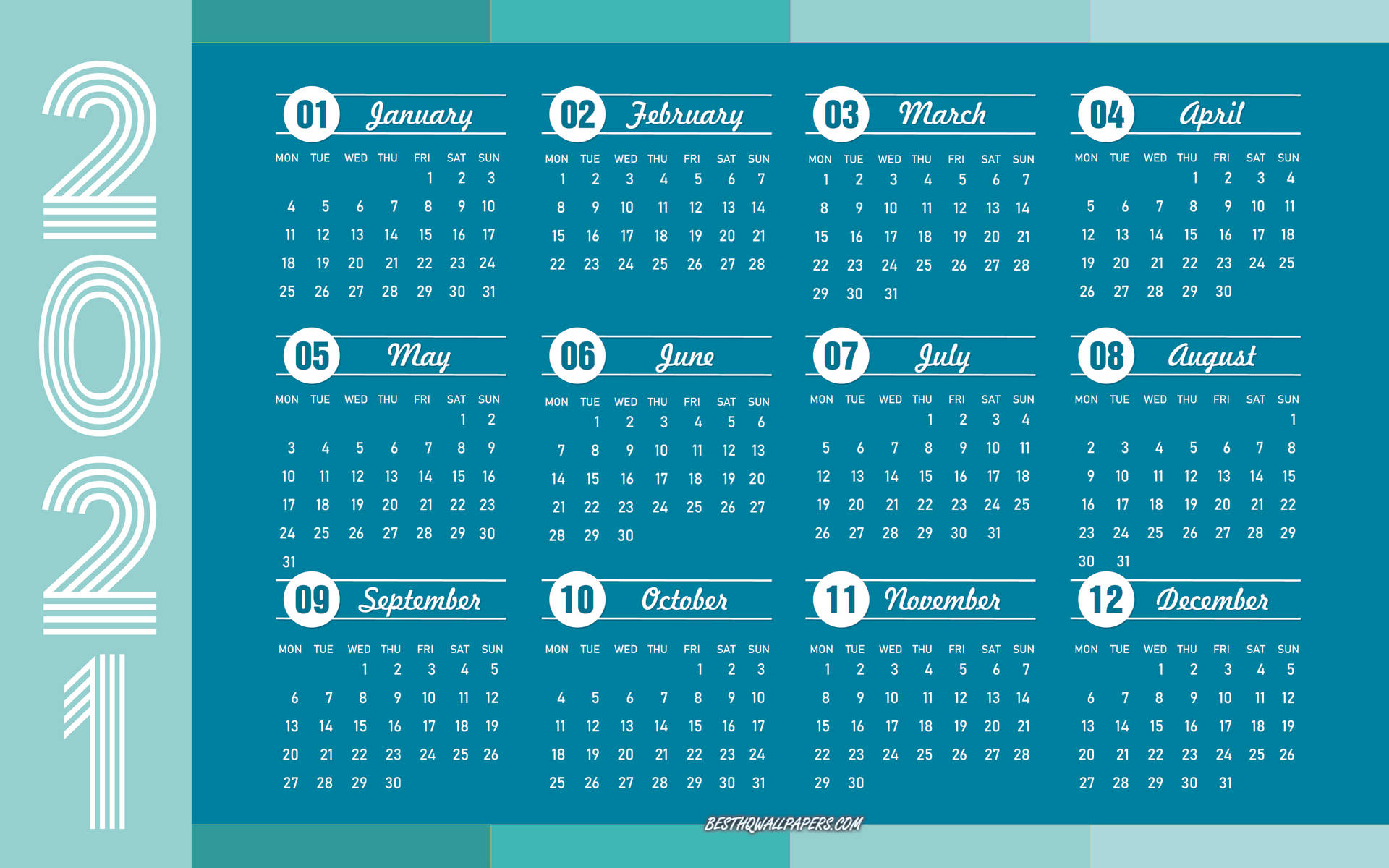 Caption: Blue Calendar 2021 For Desktop
