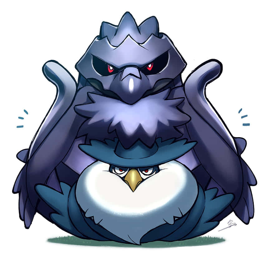 Caption: Bold Encounter - Corviknight And Honchkrow In The Wild Background