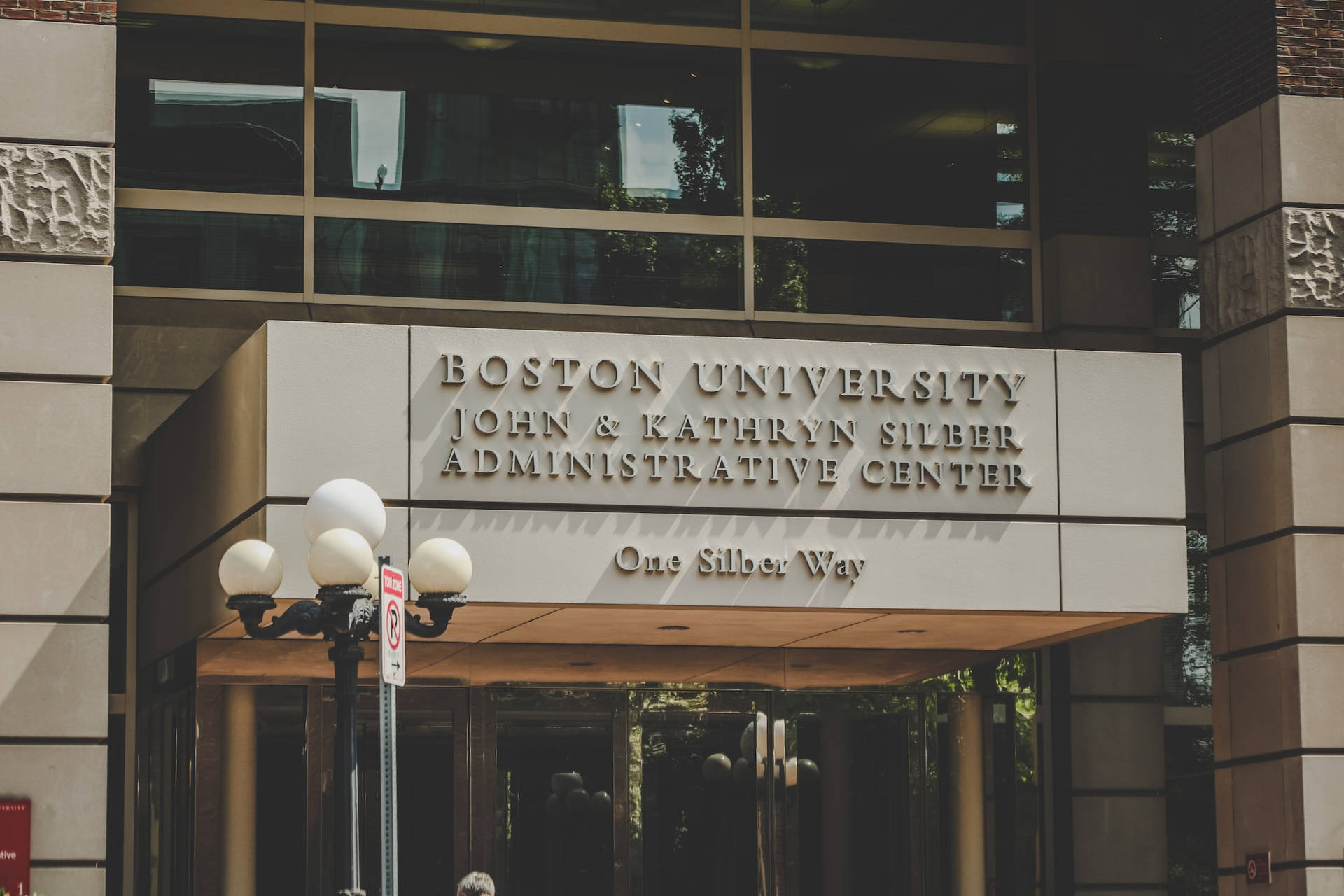 Caption: Boston University's Iconic Administration Center Background