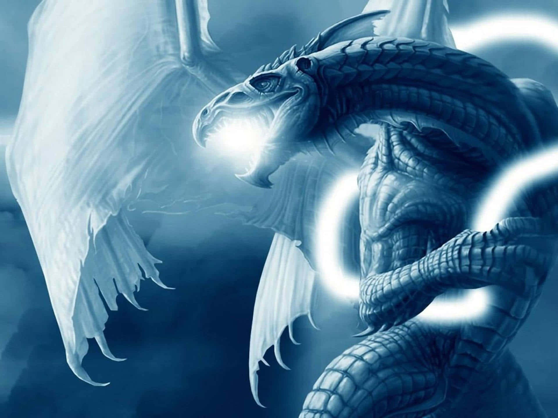 Caption: Breathtaking Blue Fantasy Dragon In Anime Art Background