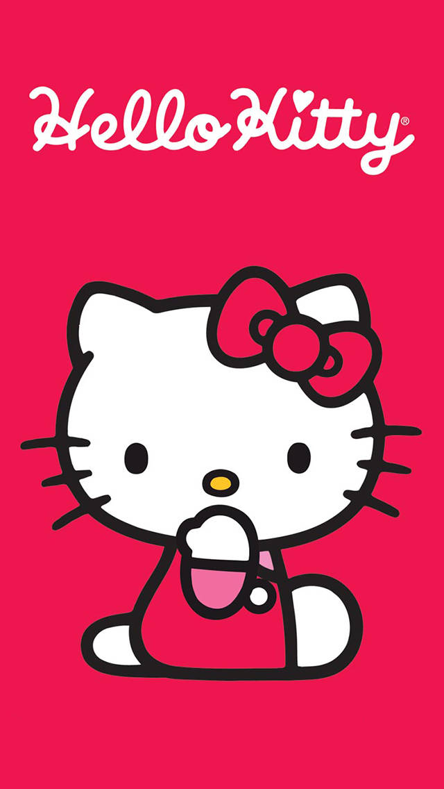 Caption: Bright Red Hello Kitty Cartoon Iphone Wallpaper Background