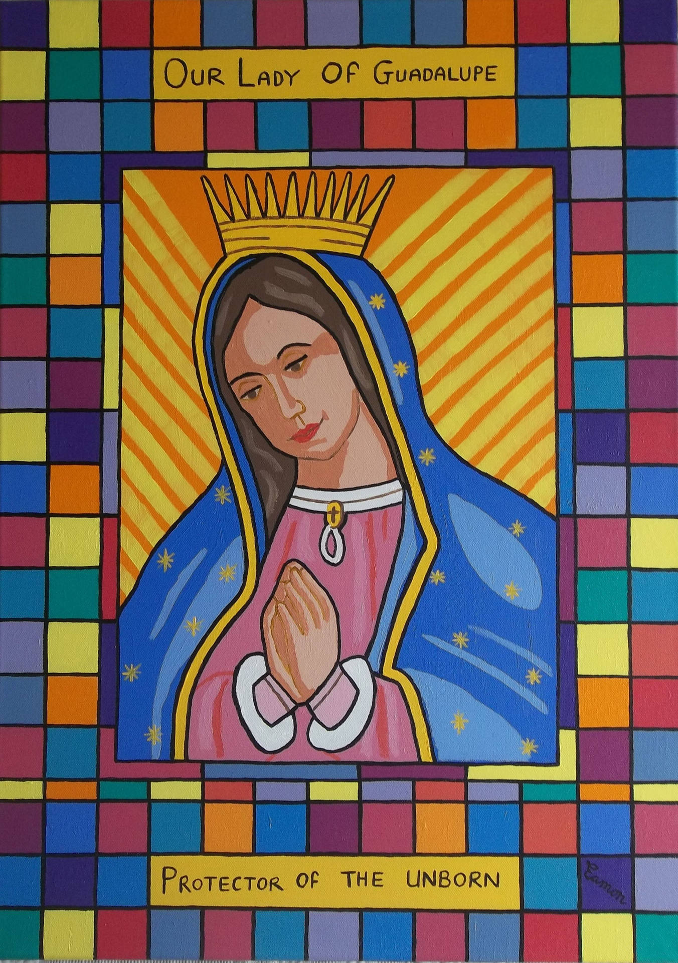 Caption: Brilliant And Vibrant Artwork Depicting The Virgen De Guadalupe Background