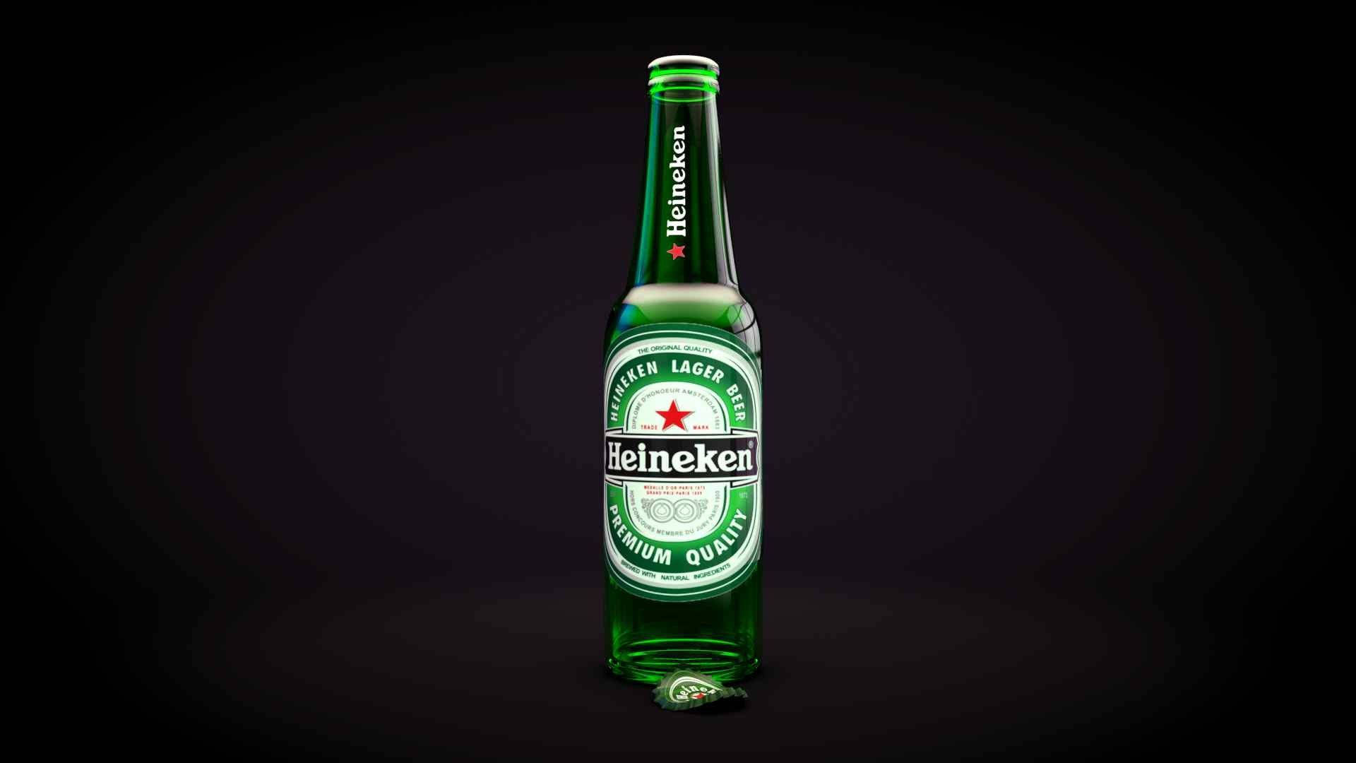 Caption: Bubbly Heineken Lager Beer Bottle Illustration Background