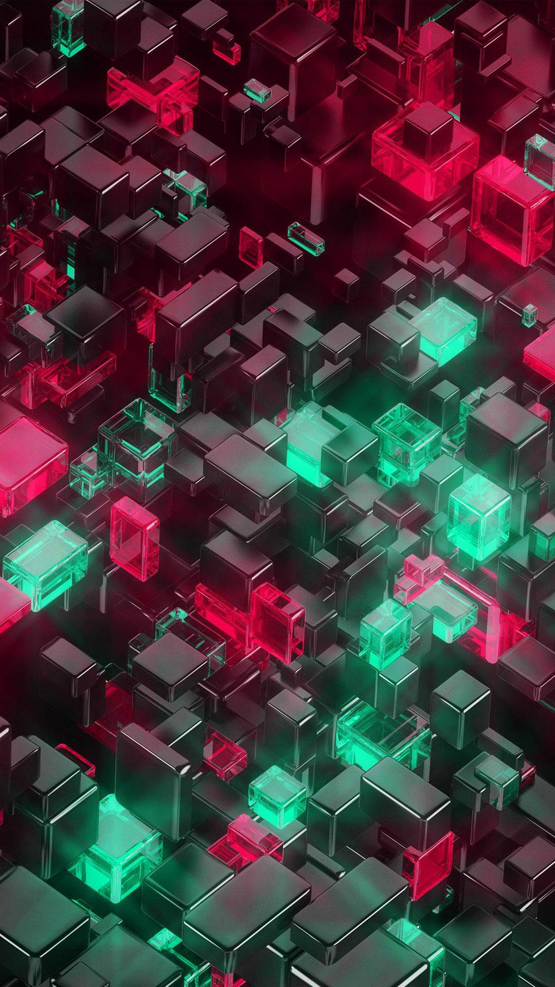 Caption: Captivating 3d Rendering Of Opaque And Transparent Cubes On Mobile Background