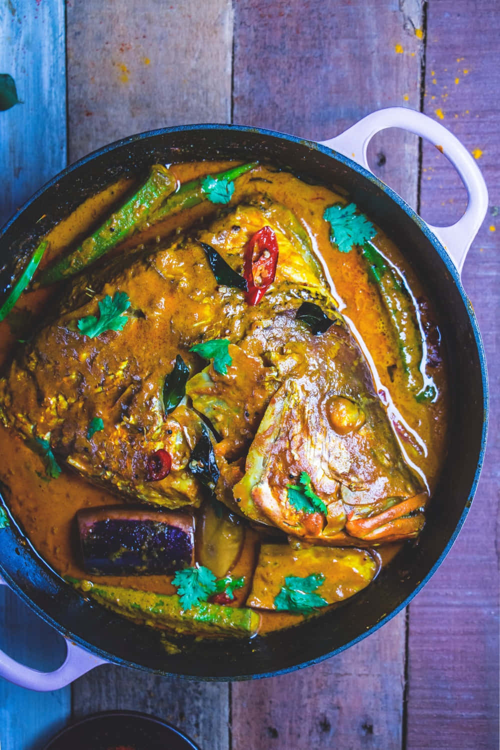 Caption: Captivating Flat-lay Shot Of Spicy Fish Head Curry Background