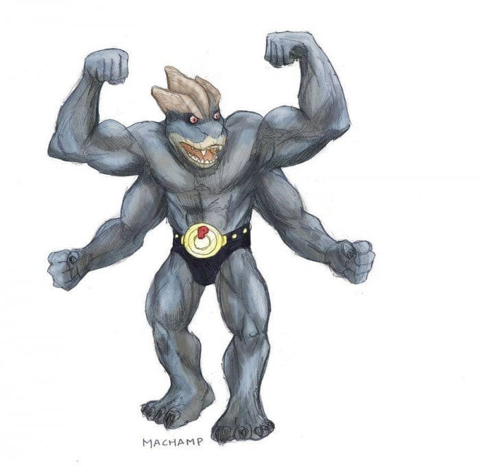 Caption: Captivating Image Of Machamp, The Dynamic Dinosaur-like Pokémon Background