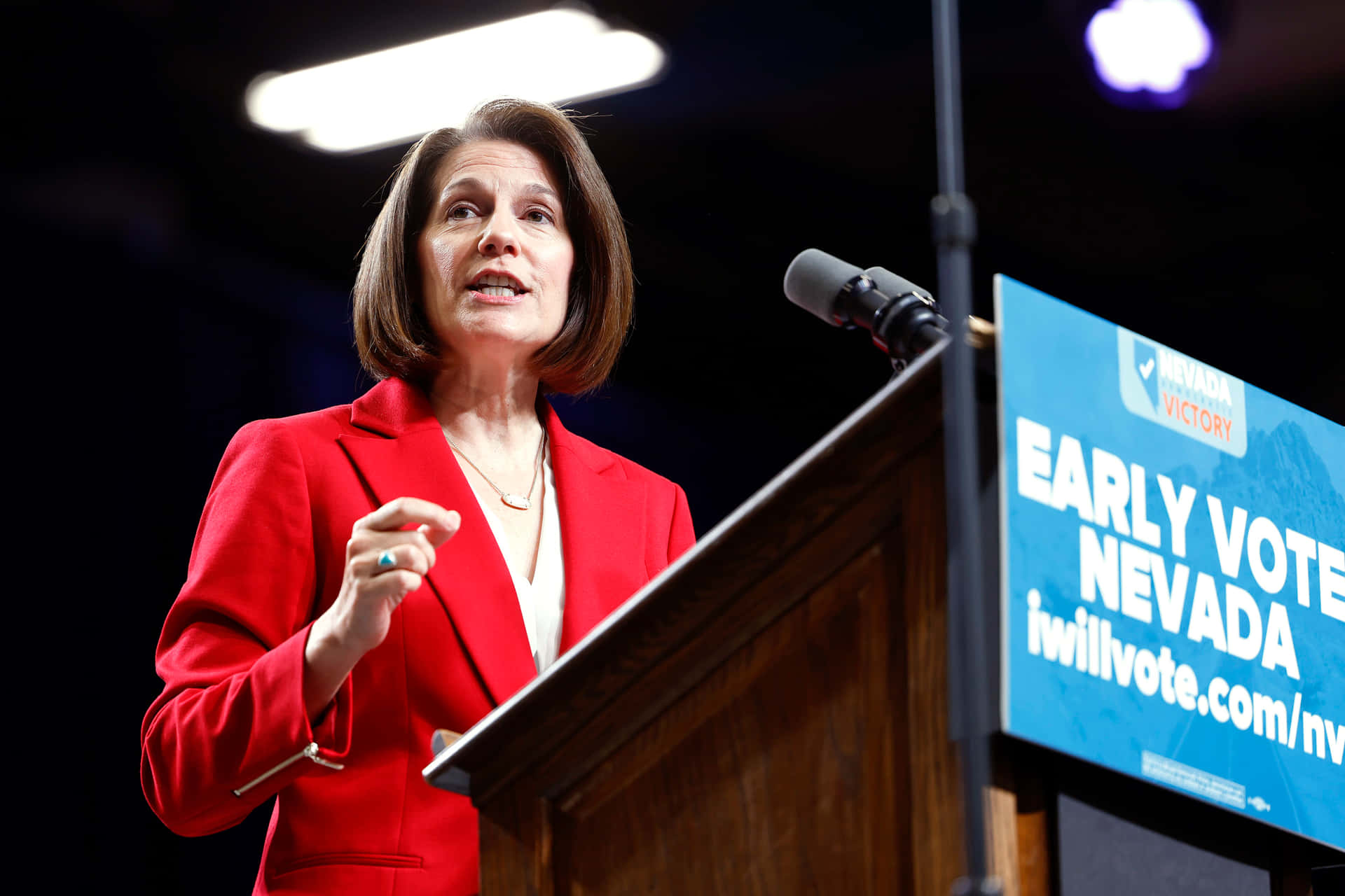 Caption: Catherine Cortez Masto In Public Speaking Event Background