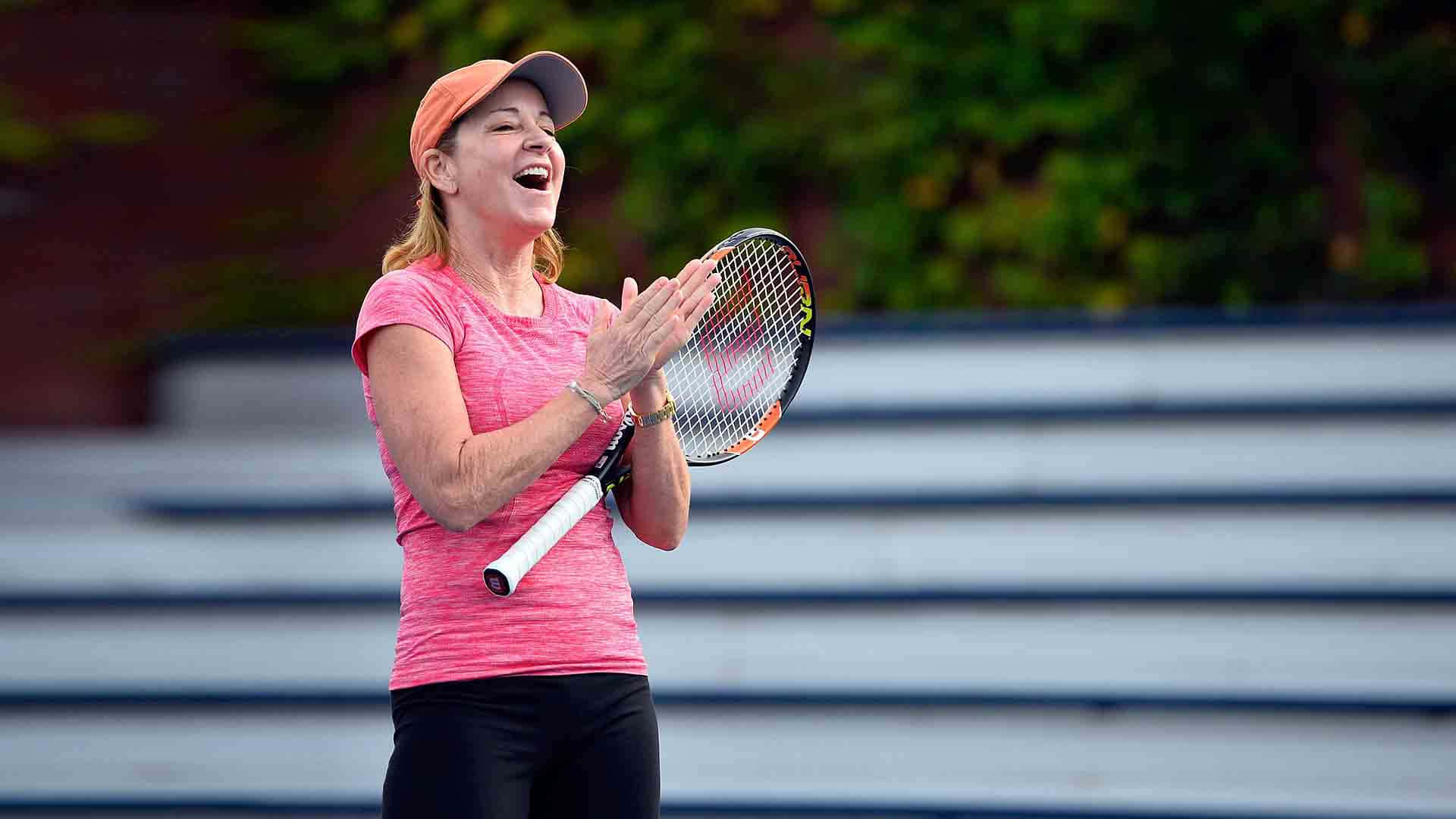 Caption: Chris Evert Mindful Moment On Court Background