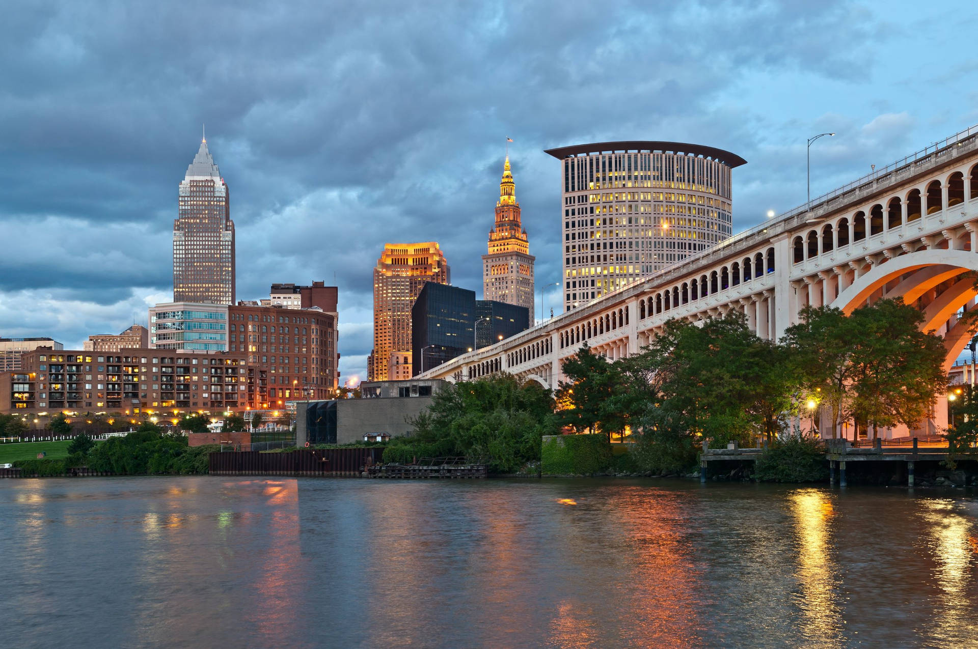 Caption: City Lights Shining Bright - Cleveland, Ohio Background
