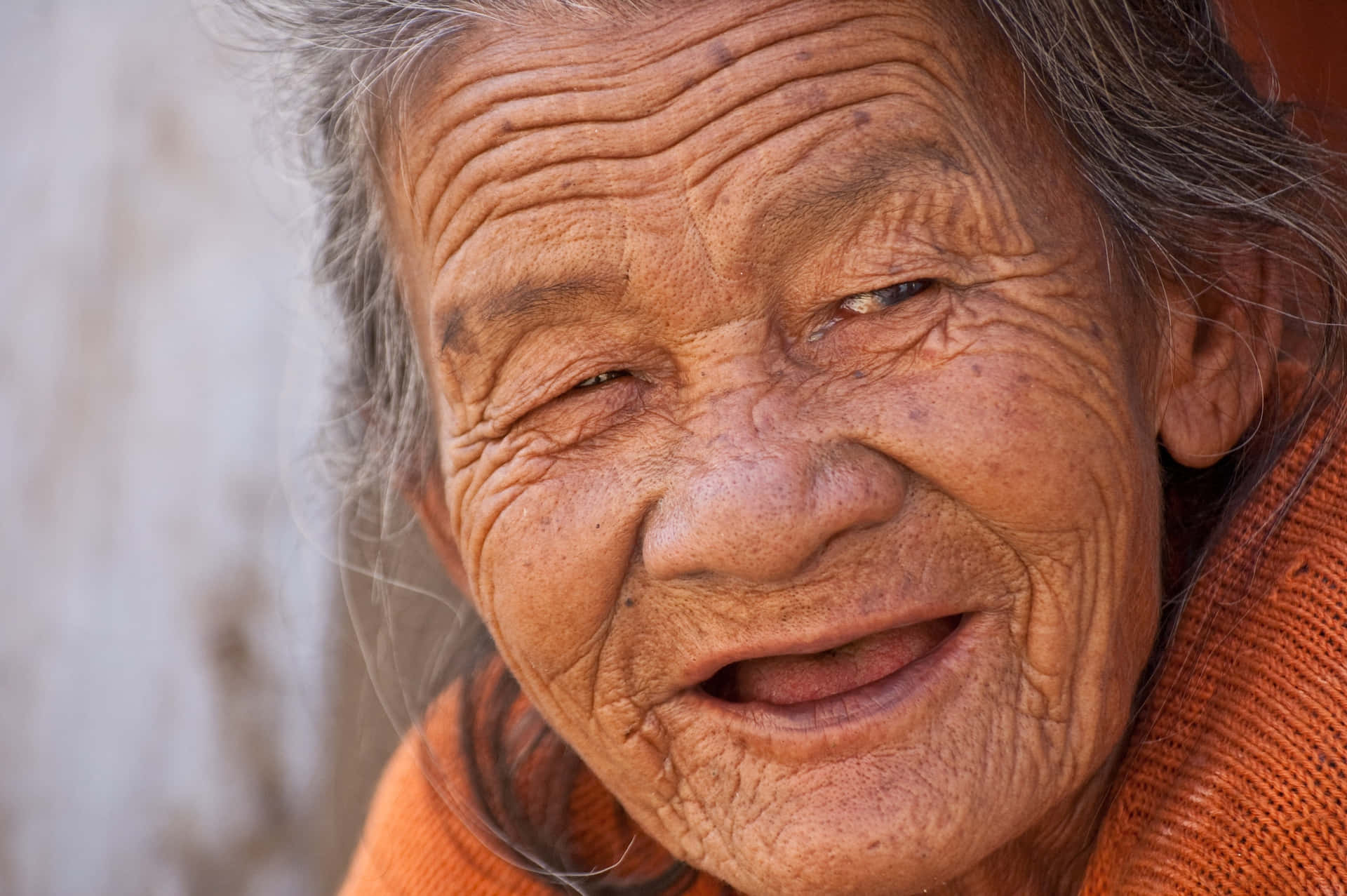 Caption: Close-up Portrait Of Graceful Asian Elderly Woman Background