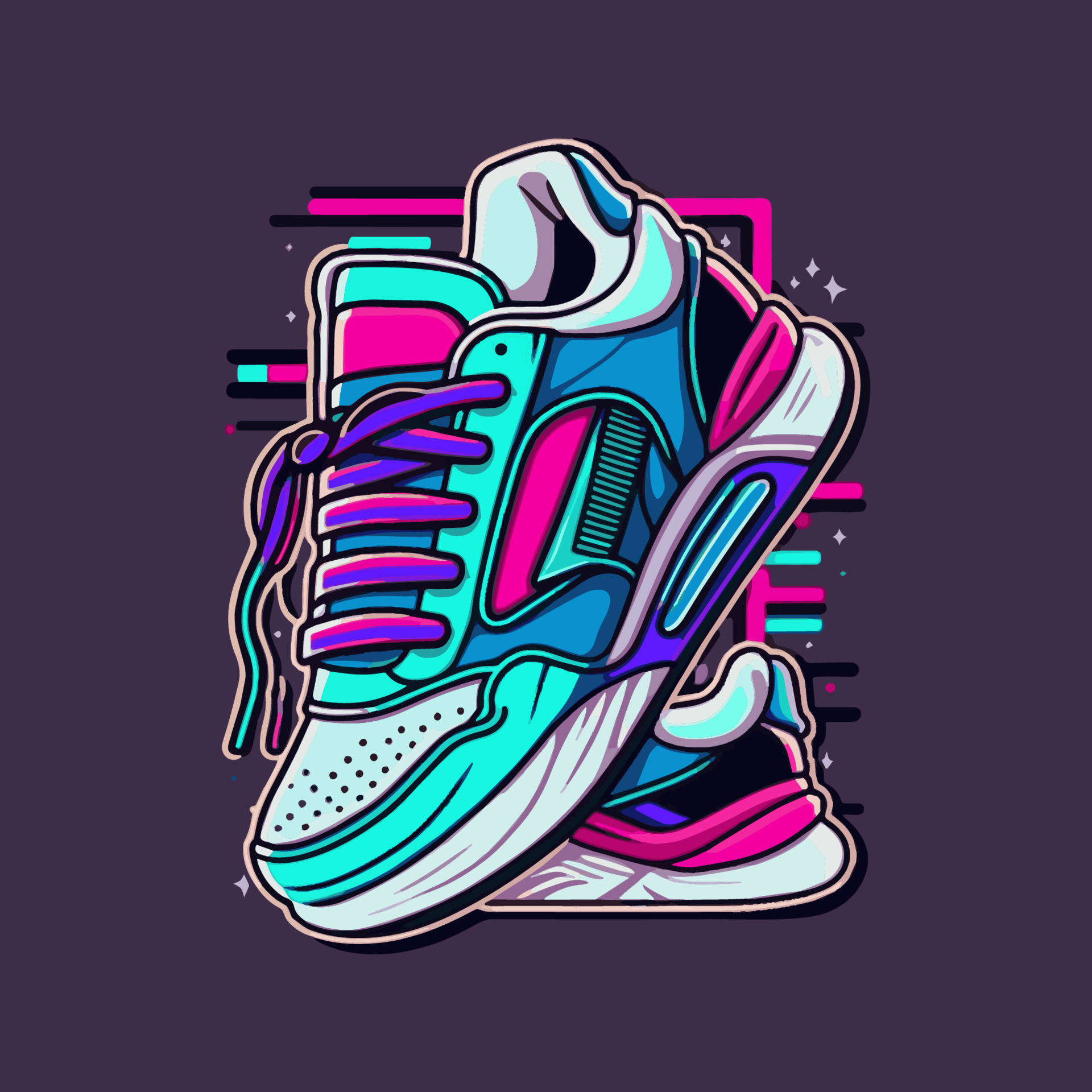 Caption: Colorful Cartoon Sneaker Illustration Background