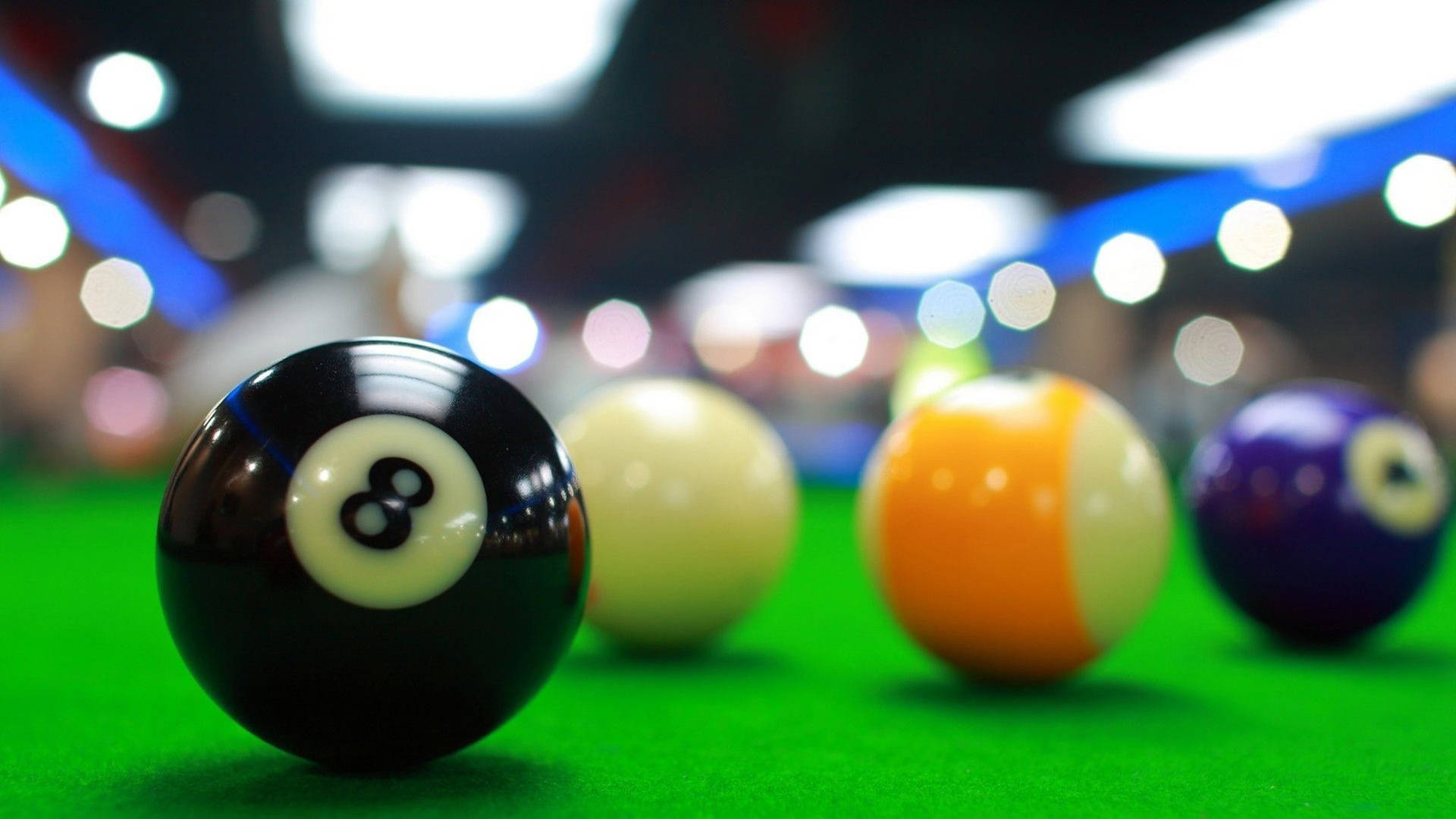 Caption: Competitive Snooker Play - Detailed Shot Of Balls Positioned On Green Table Background