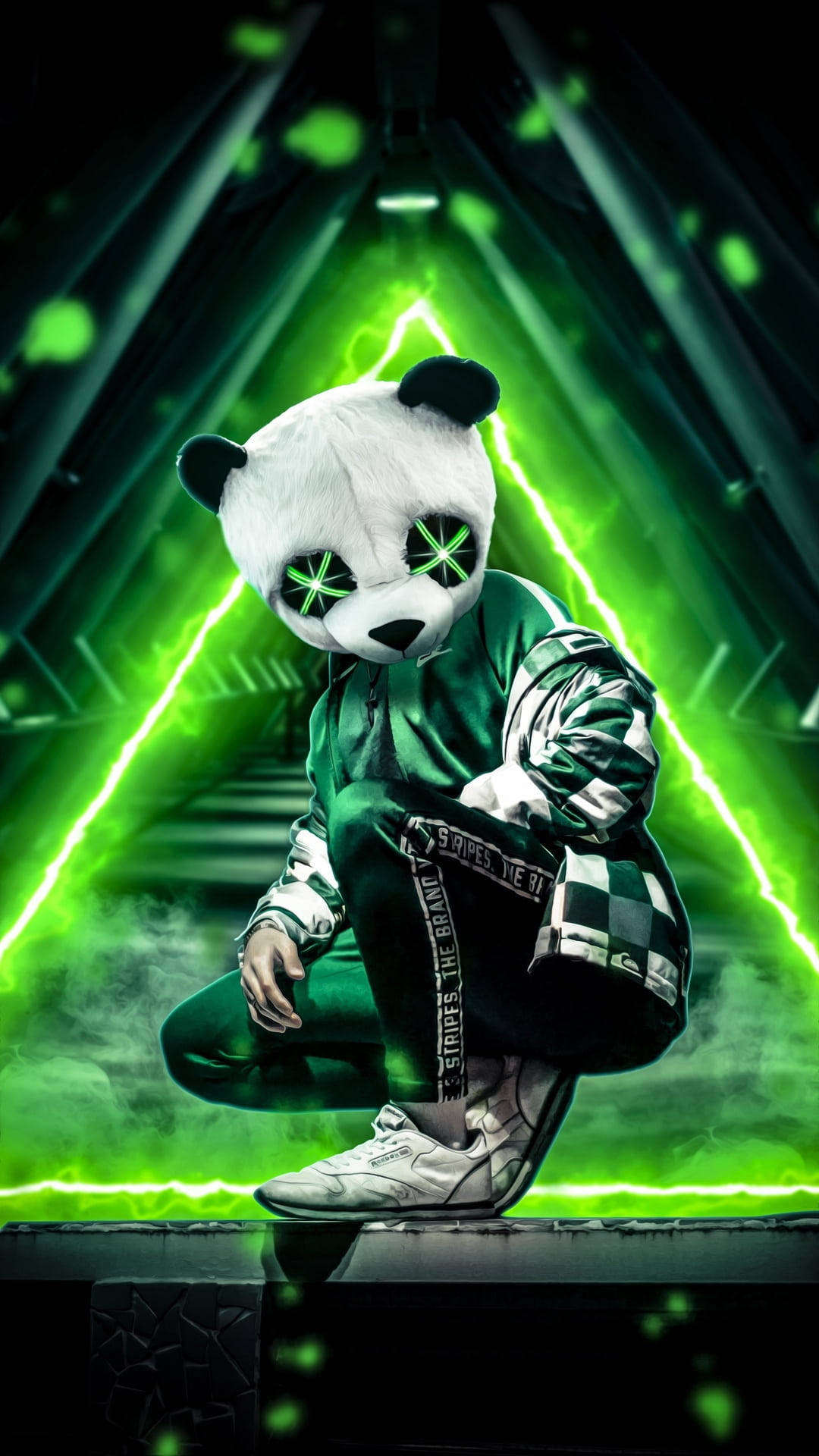 Caption: Cool Green Panda Graffiti Art Background