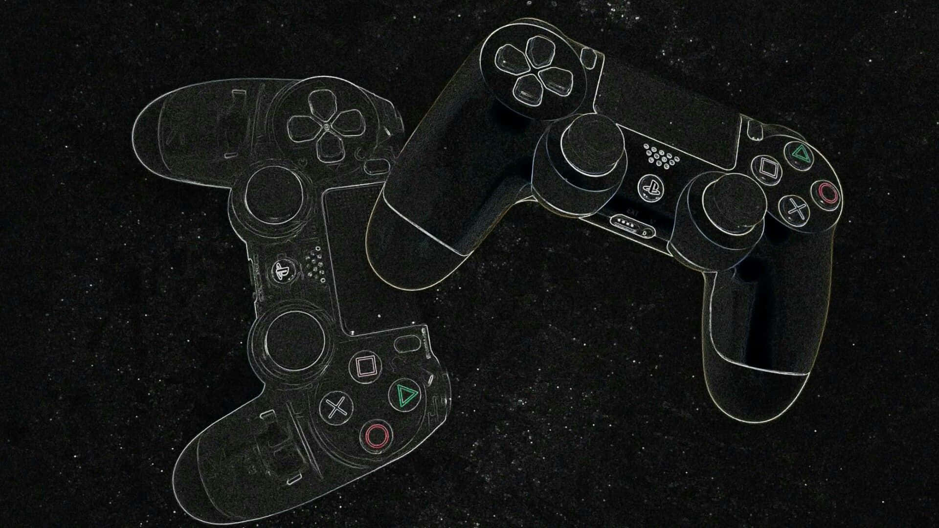 Caption: Cool Ps4 Retro Design With Dual Controllers Background