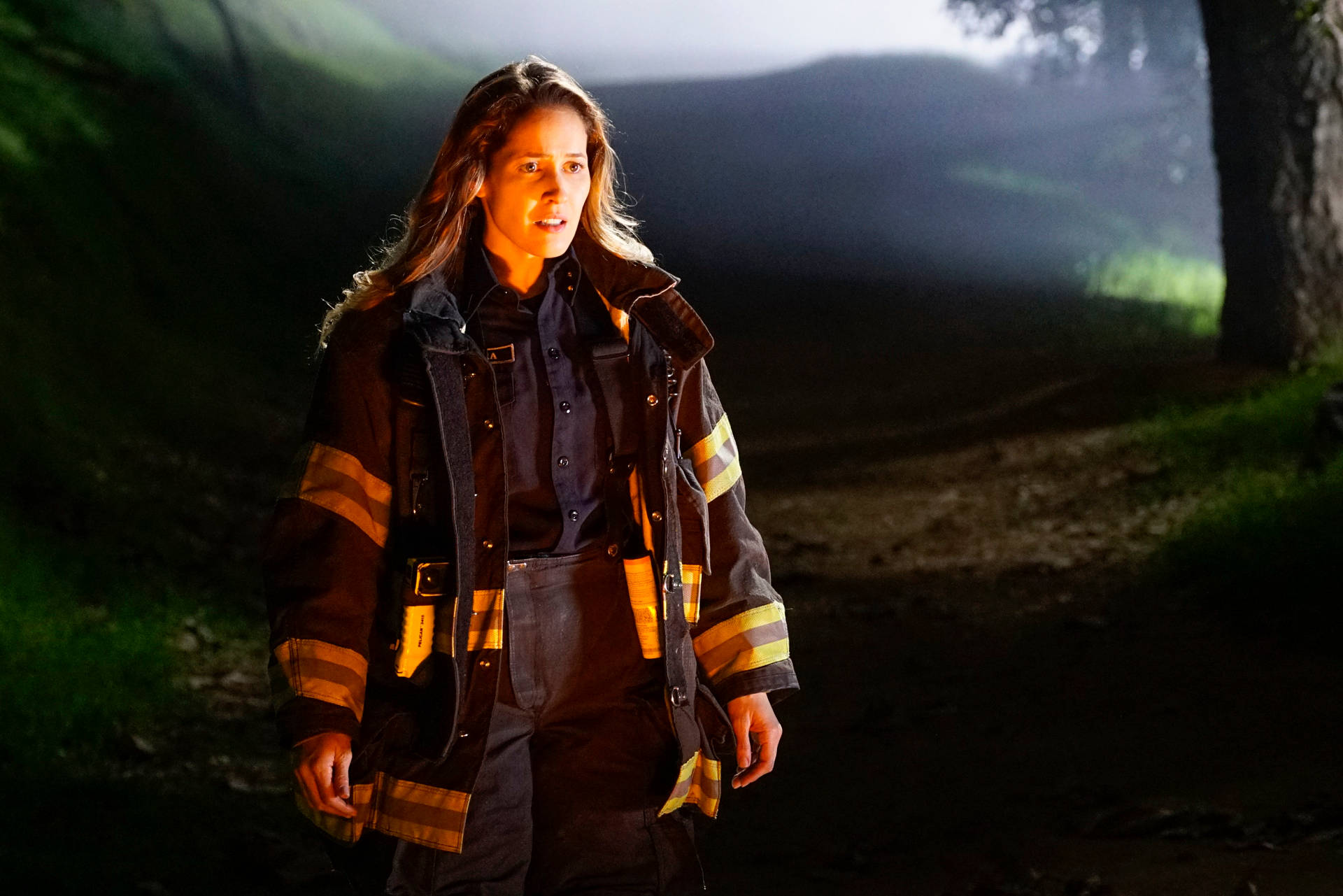Caption: Courageous Firefighter From Station 19 Background