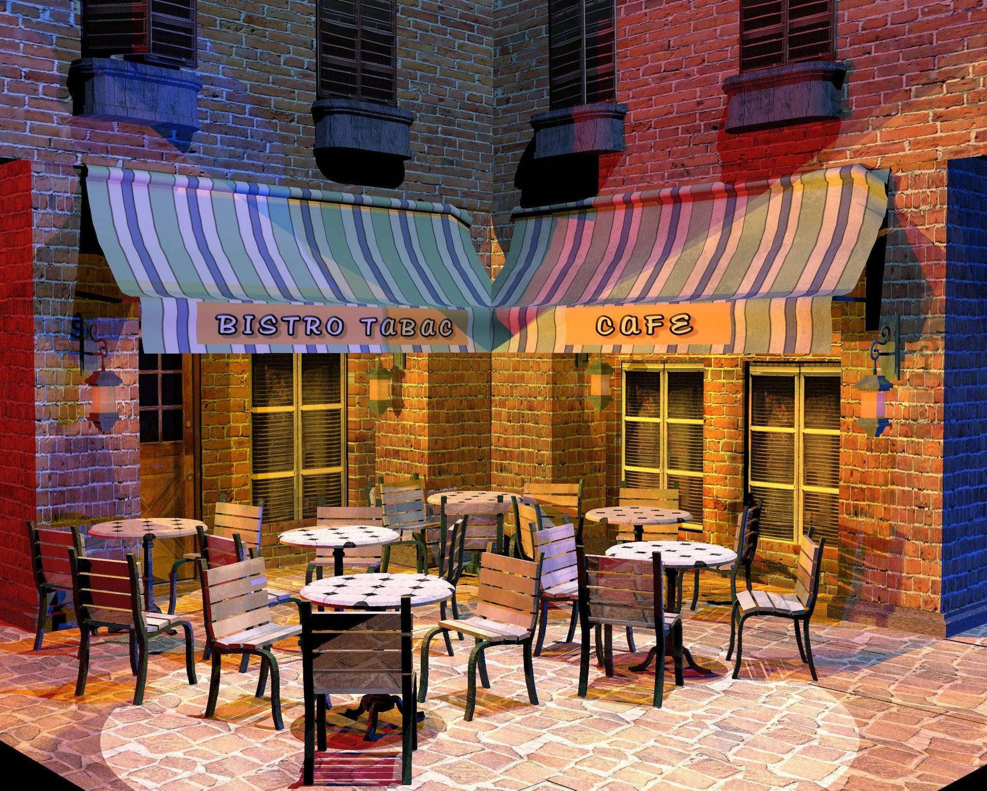 Caption: Cozy Bistro Cafe With Inviting Atmosphere Background