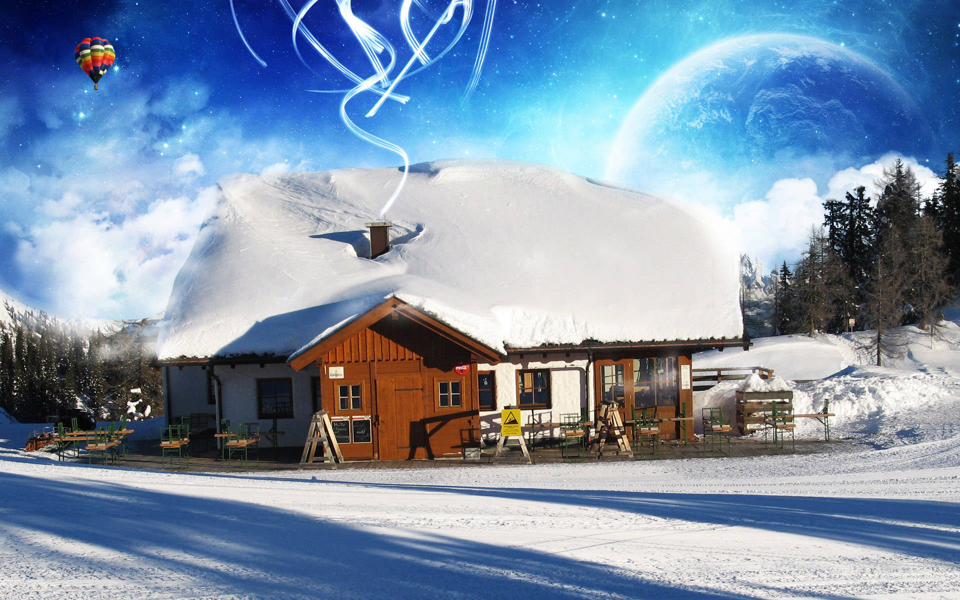 Caption: Cozy Winter Cabin - Home Sweet Home Background