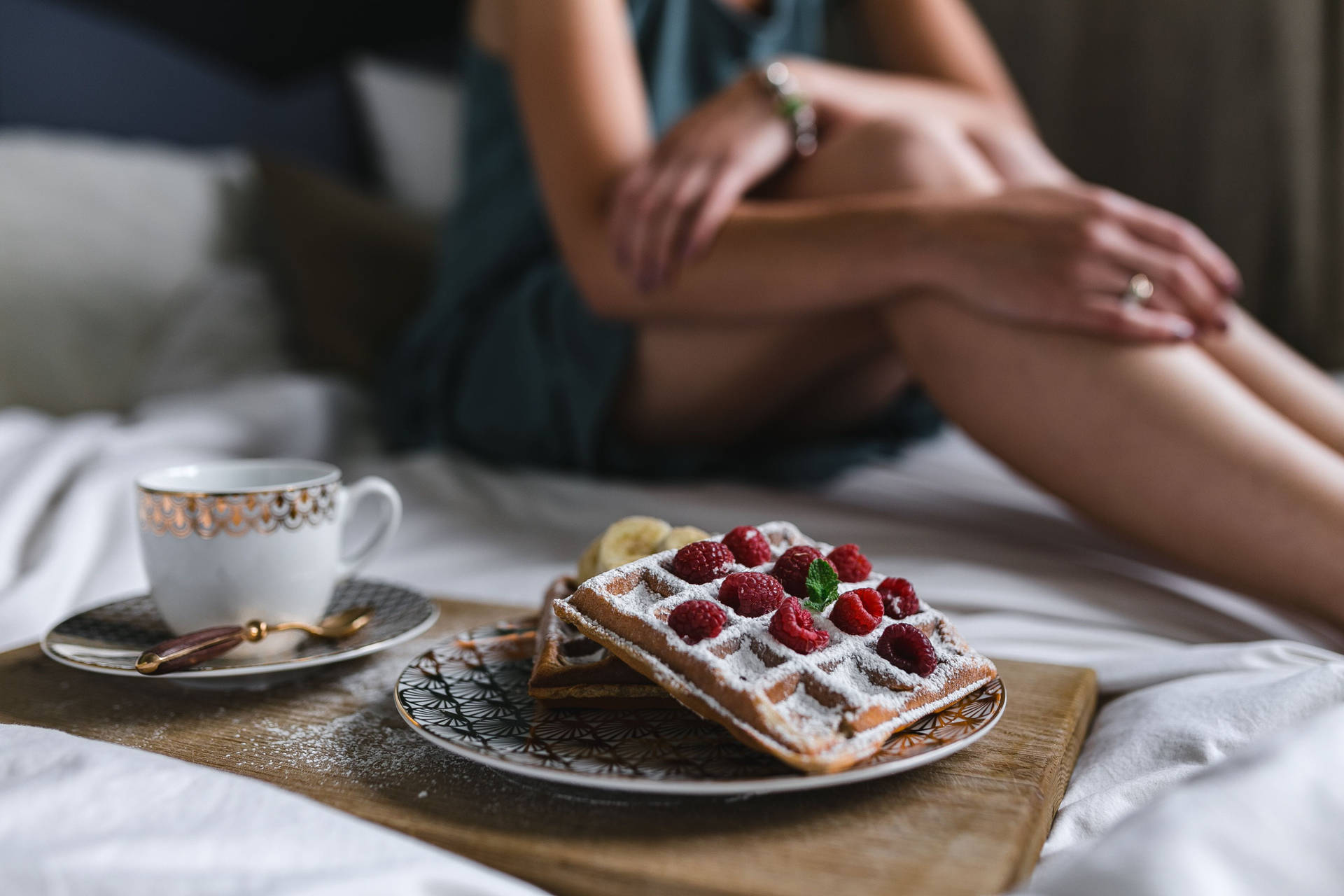 Caption: Crisp Golden Waffles Served For A Relaxing Breakfast In Bed