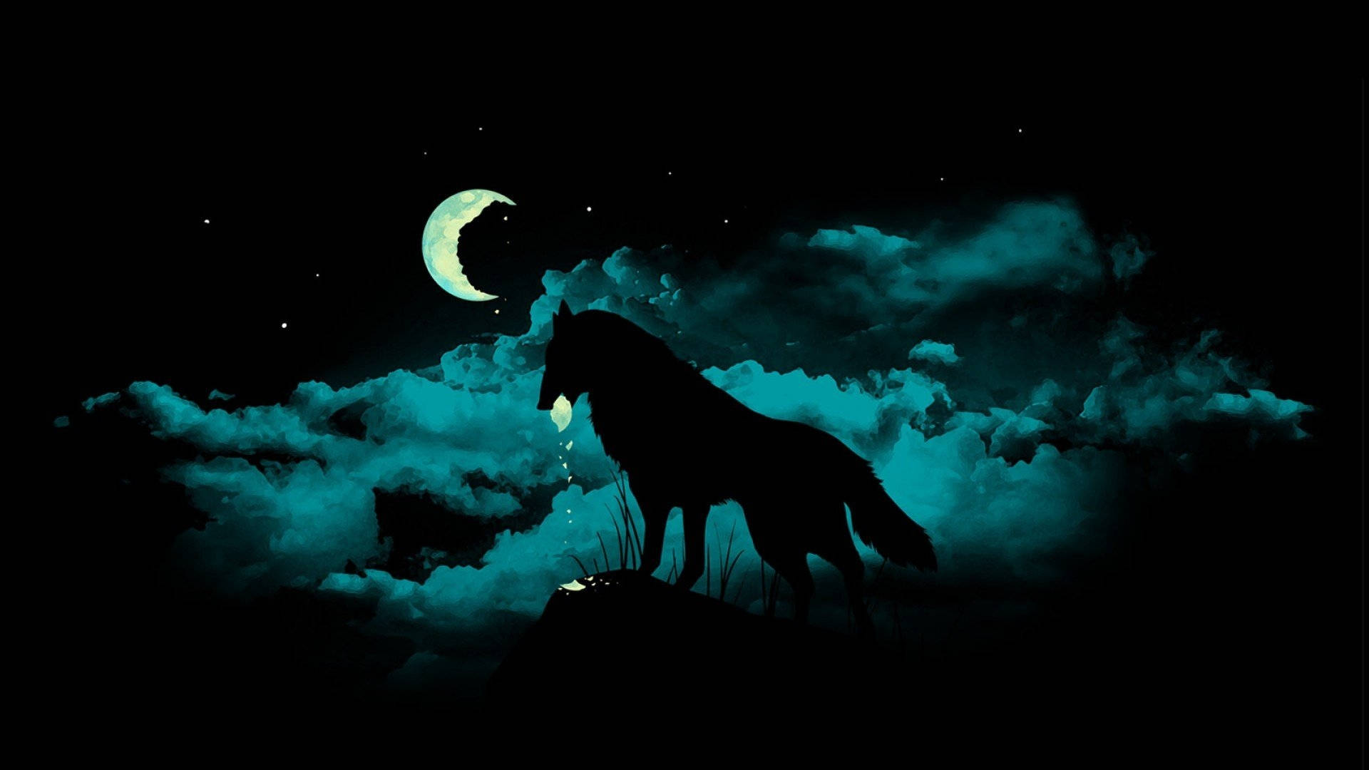 Caption: Dark Laptop With Enthralling Wolf Wallpaper At Night Background