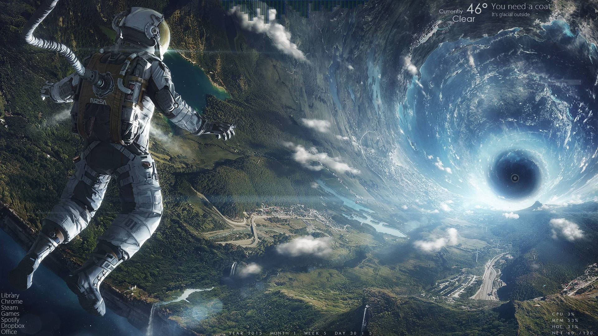 Caption: Deep Space Adventure: Astronaut Navigating A Wormhole In 1440p Gaming Resolution Background