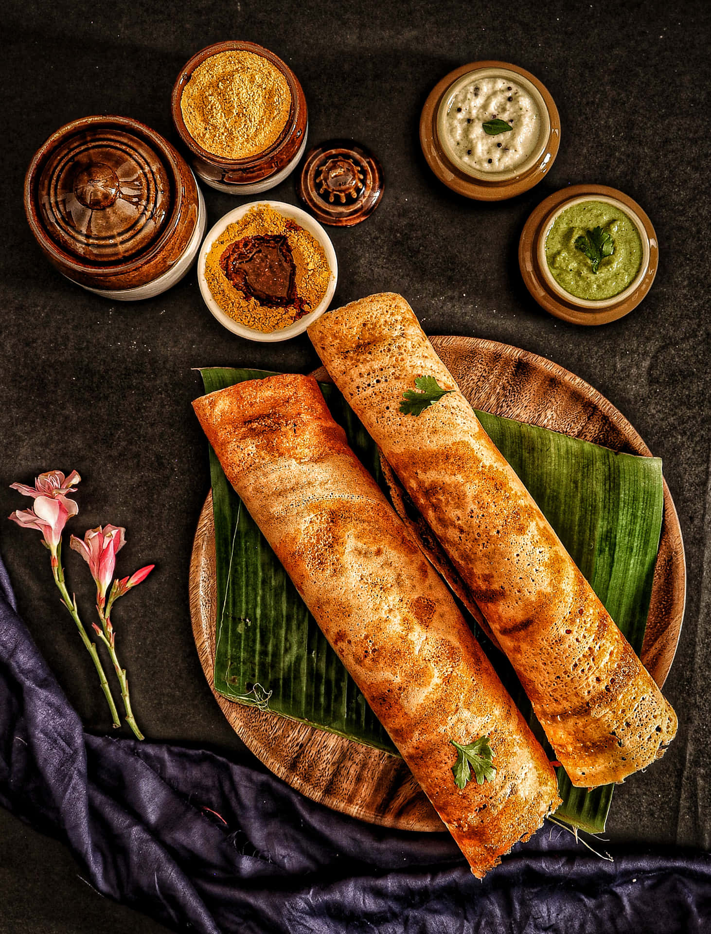 Caption: Delectable Crispy Masala Dosa - Authentic Indian Cuisine Background