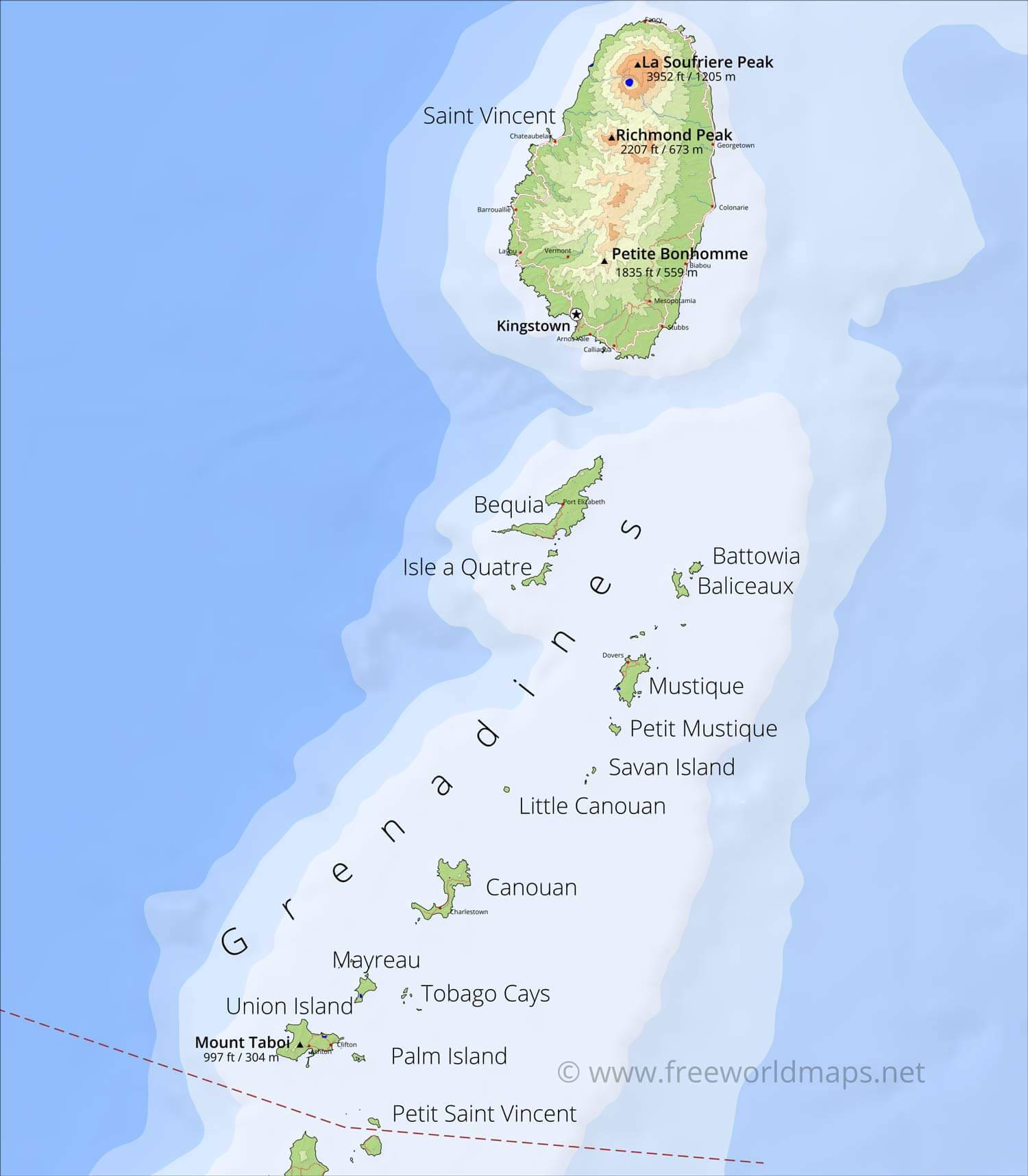 Caption: Detailed Map Of St. Vincent And The Grenadines