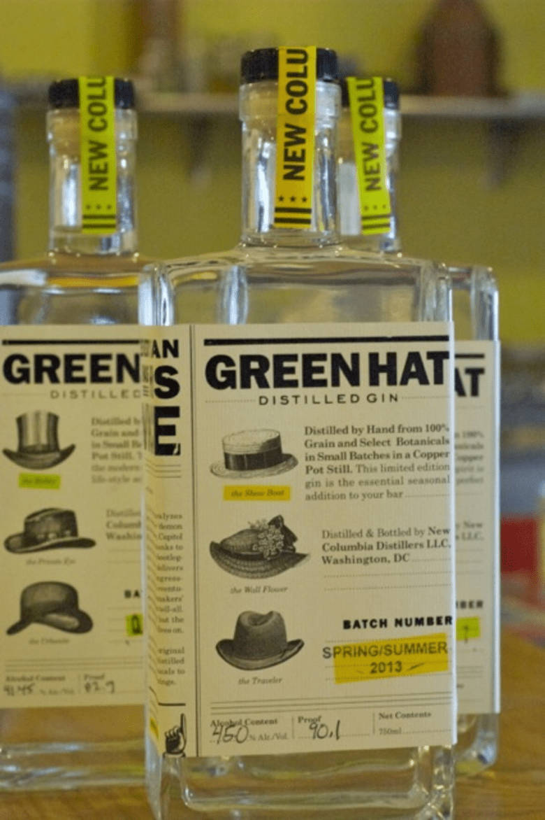 Caption: Distilled Gin In A Green Hat Bottle Background