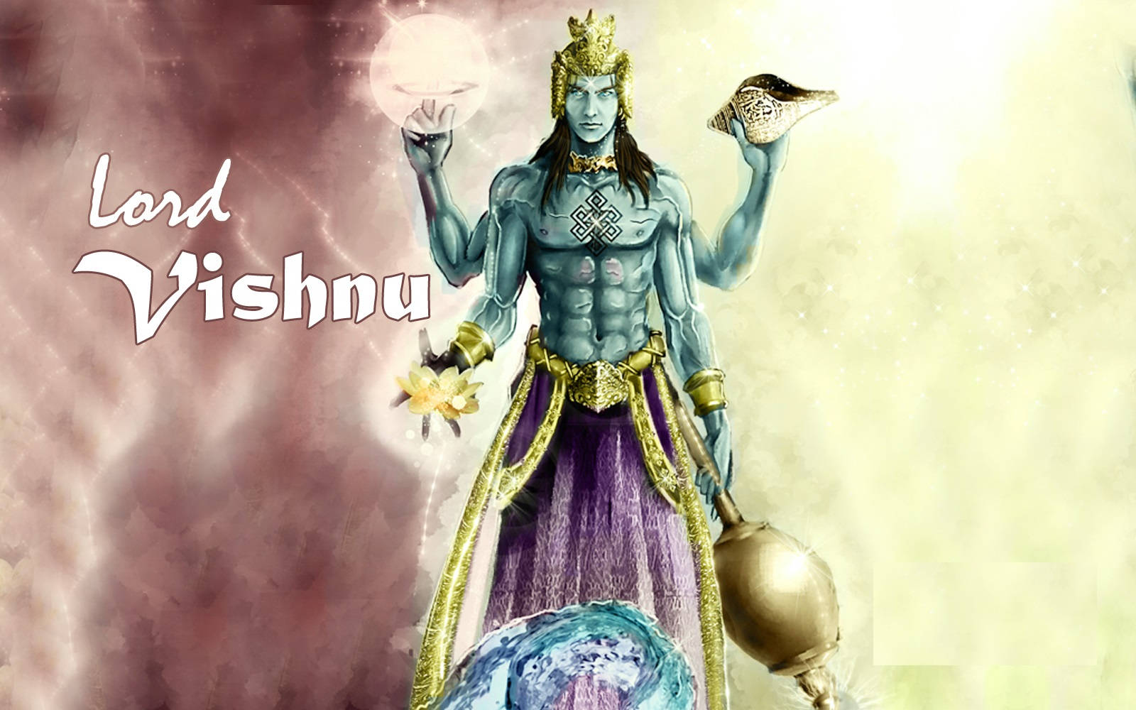 Caption: Divine Fury - Angry Vishnu Amidst Clouds Background
