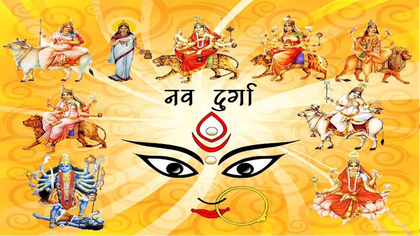 Caption: Divine Glimpse Of Nav Durga Background