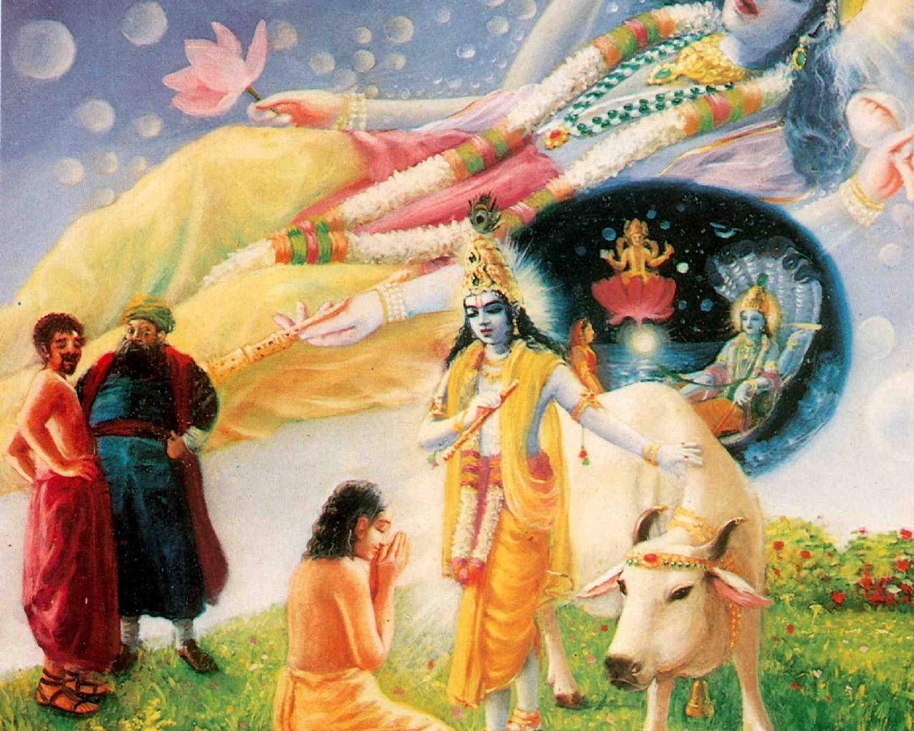 Caption: Divine Scene Of Bhagavad Gita With Lord Vishnu