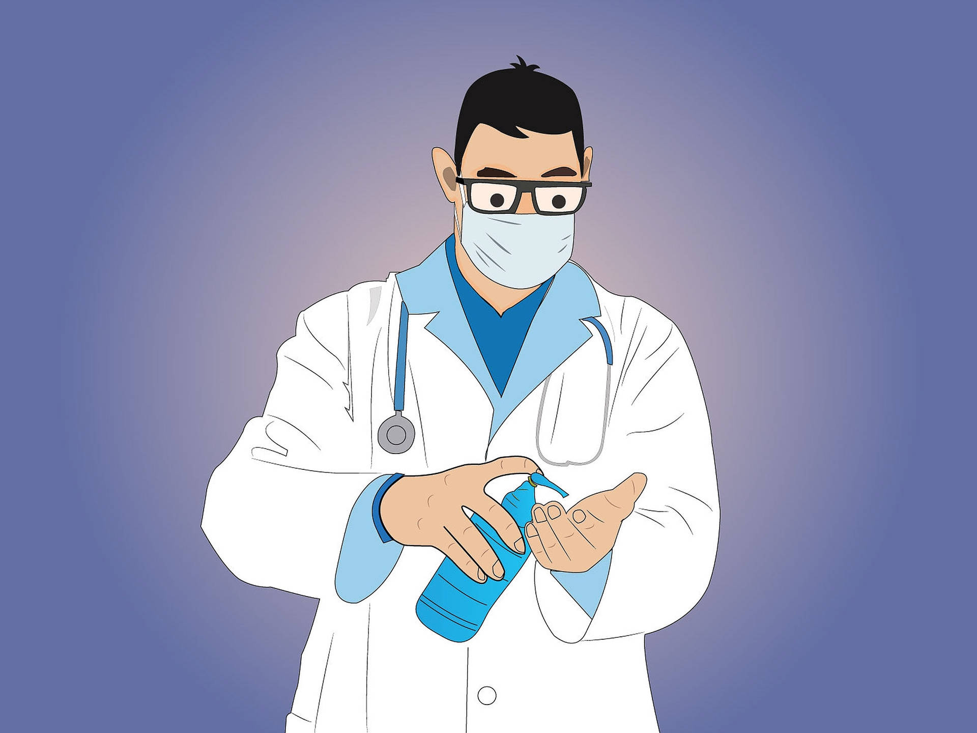 Caption: Doctor Practicing Hygiene With Sanitizer Background