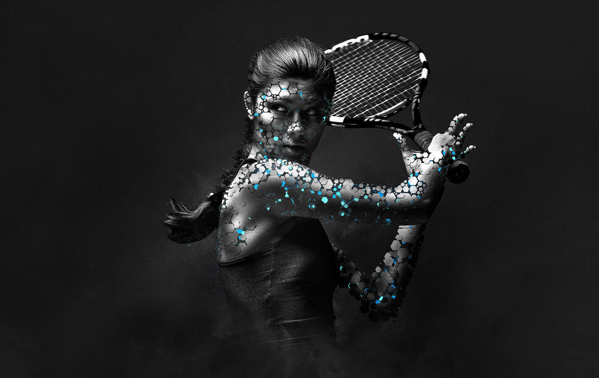 Caption: Dynamic Female Tennis Player In Action Background
