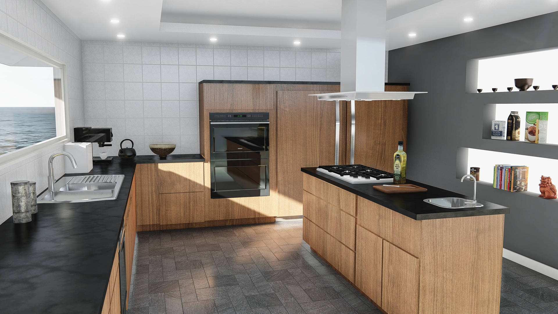 Caption: Elegance Meets Functionality: Contemporary Kitchen Design Background