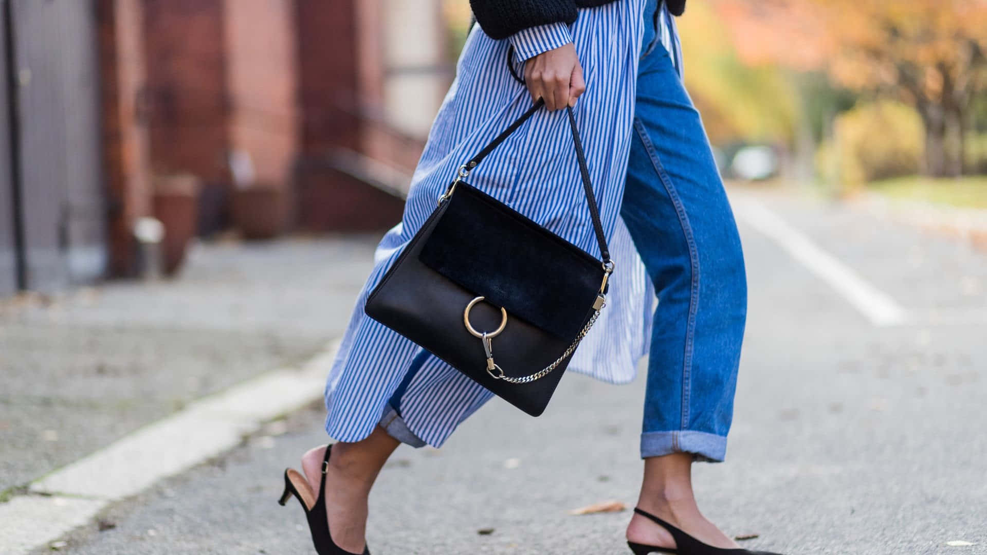 Caption: Elegant Black Chloé Faye Handbag Background