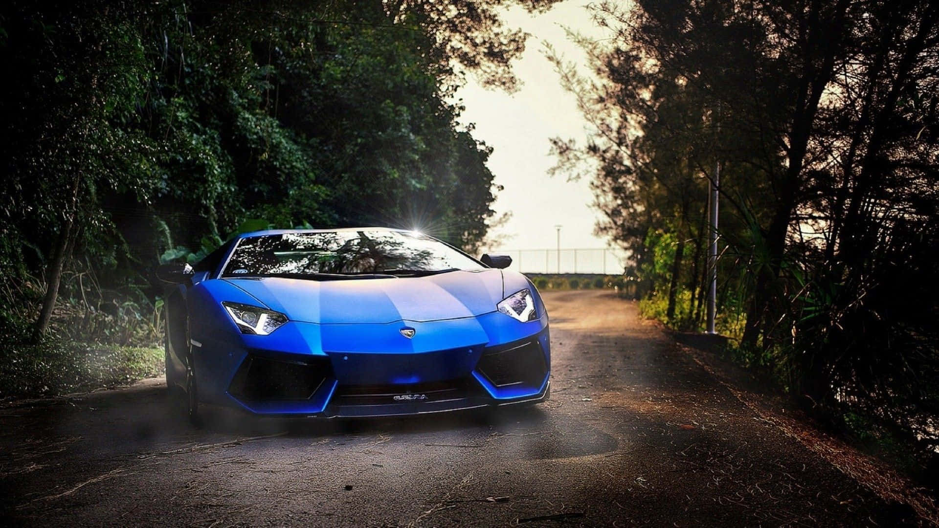 Caption: Elegant Blue Lamborghini Aventador Background