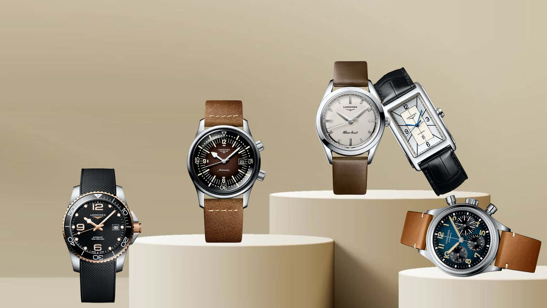 Caption: Elegant Collection Of Longines Watches Background