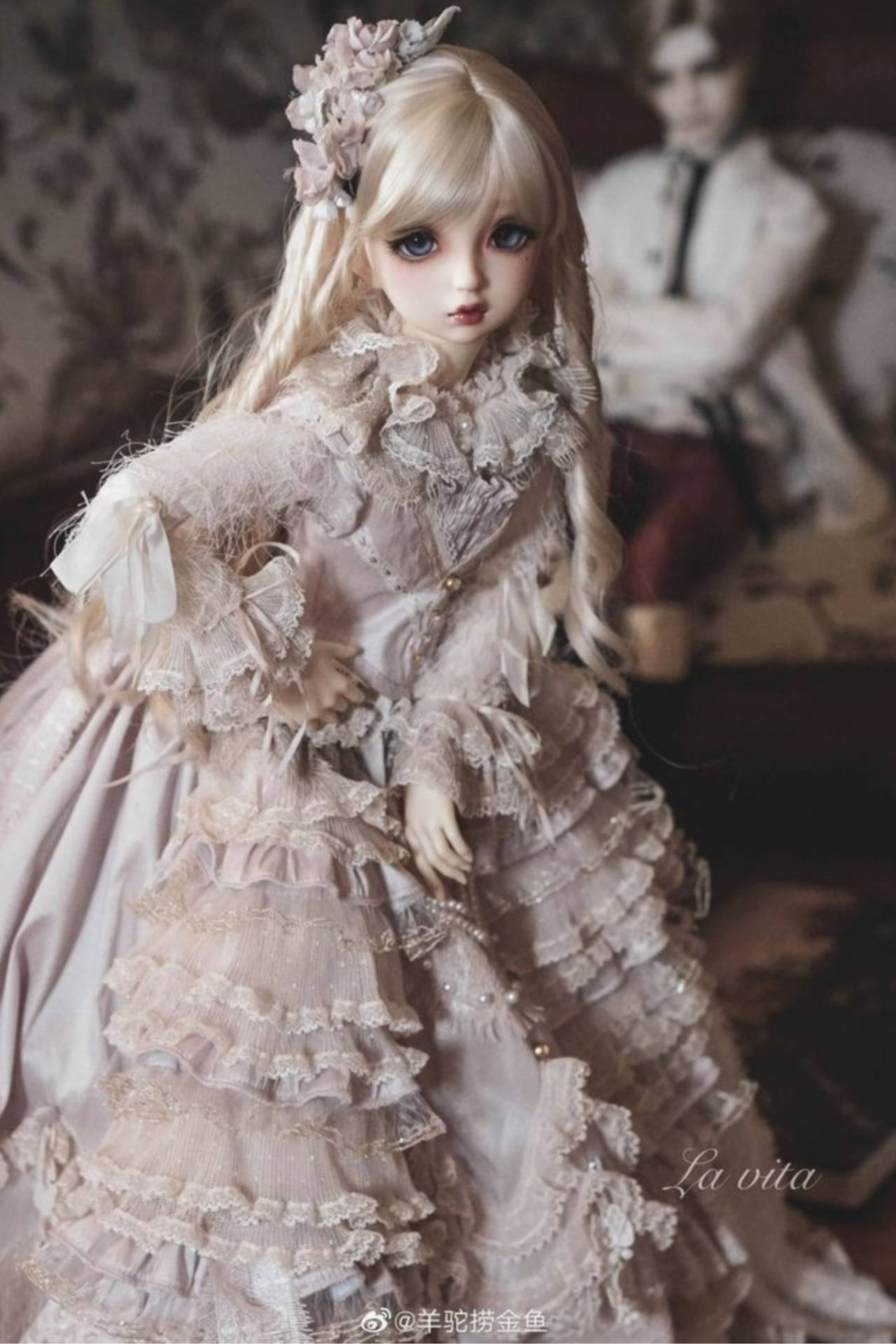 Caption: Elegant European Ball Gown On Barbie Doll Background