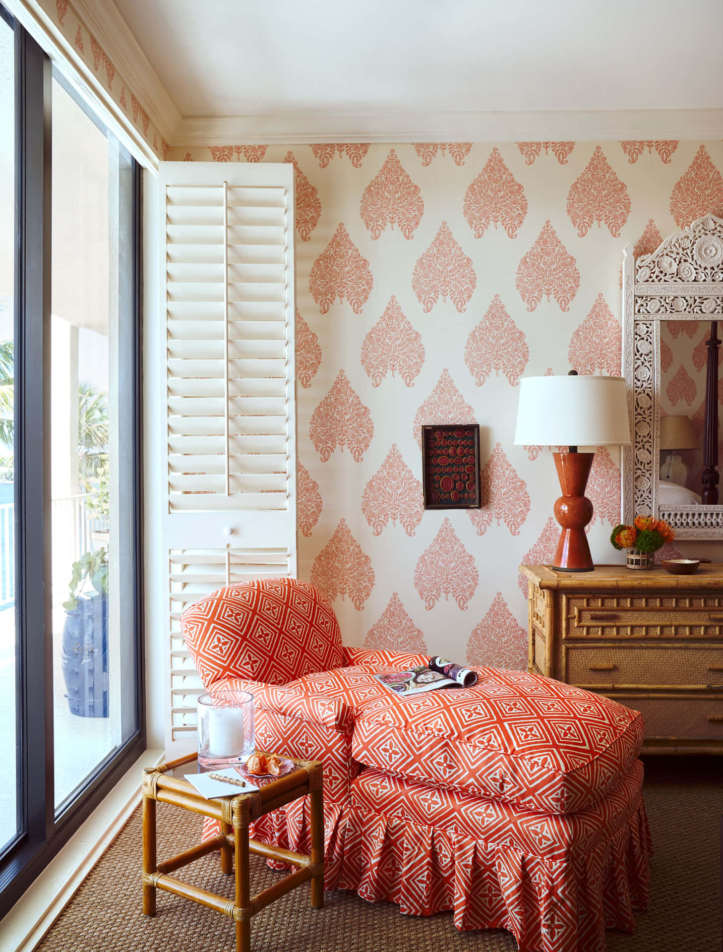 Caption: Elegant Pink Sitting Area In A Modern House Interior Background