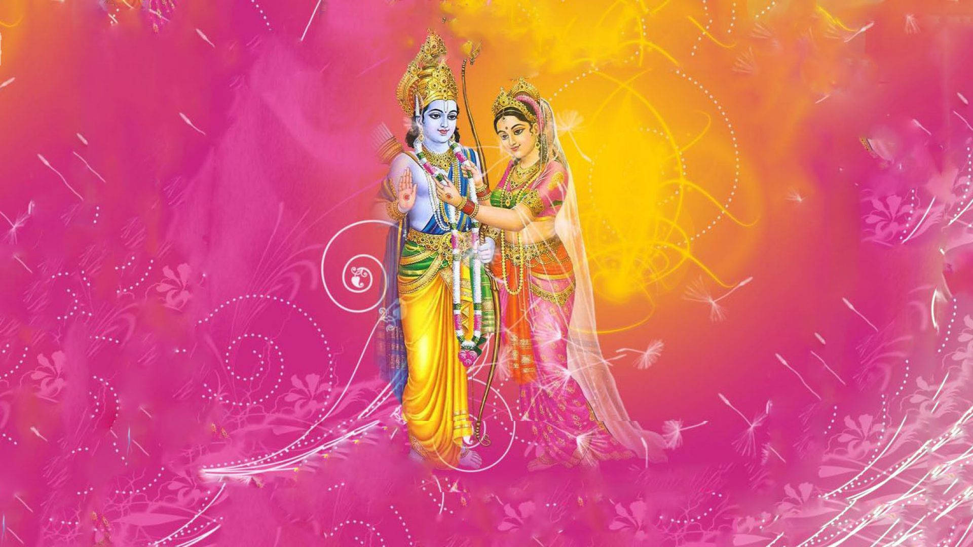 Caption: Enchanting Illustration Of Ram And Sita Background