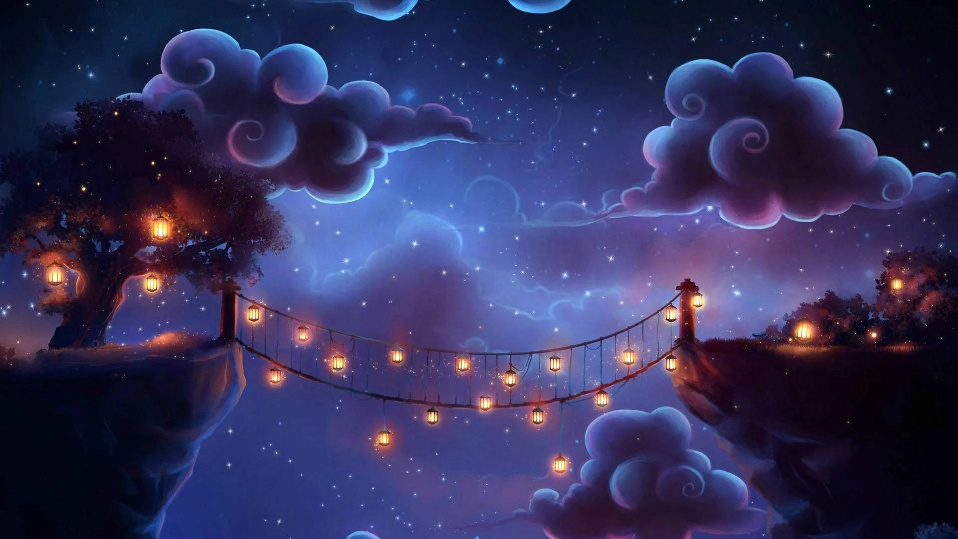 Caption: Enchanting Night View Of A Whimsical Bridge Background